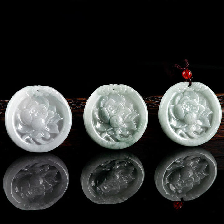 Buddha Stones, natürliche Jade, Lotusblume, geschnitzter Wohlstands-Halskettenanhänger - image 6