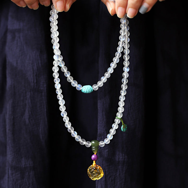 Buddha Stones ​​108 Mala-Perlen Mondstein Bernstein Lotus Türkis Kristallheilungsarmband - image 2