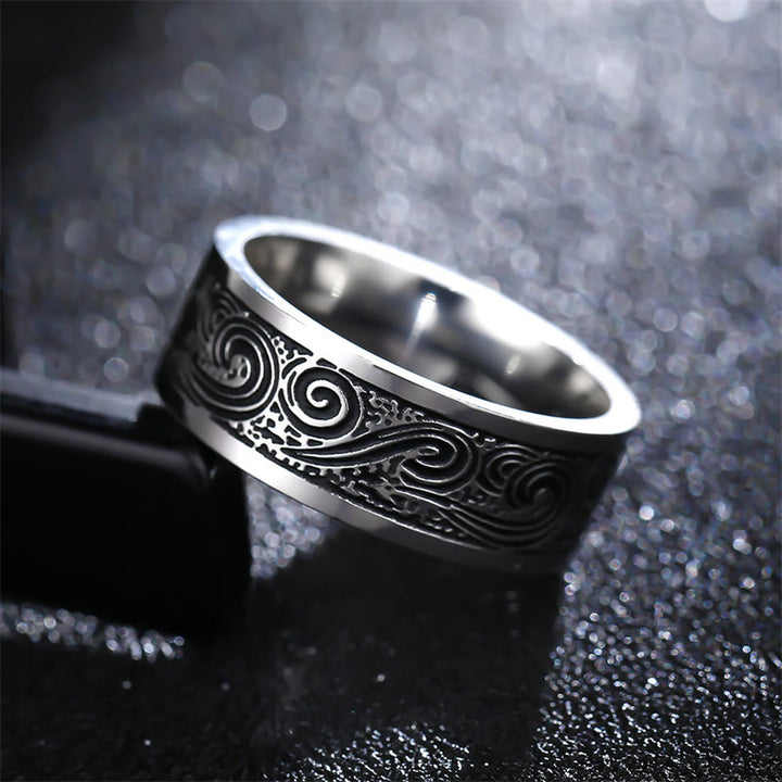 Buddha Stones Vintage Wave Glückverheißende Wolken Gravurmuster Titanstahl Balance Ring - image 1
