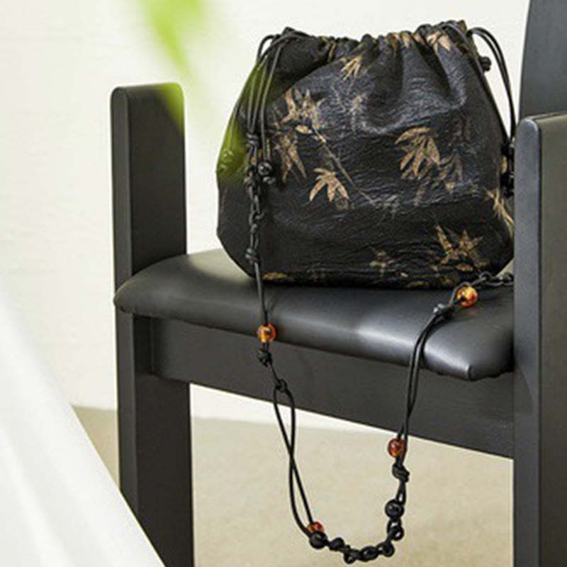 Umhängetasche aus Acetat mit Buddha-Steinen, gelbe Bambusblätter-Muster, Schultertasche