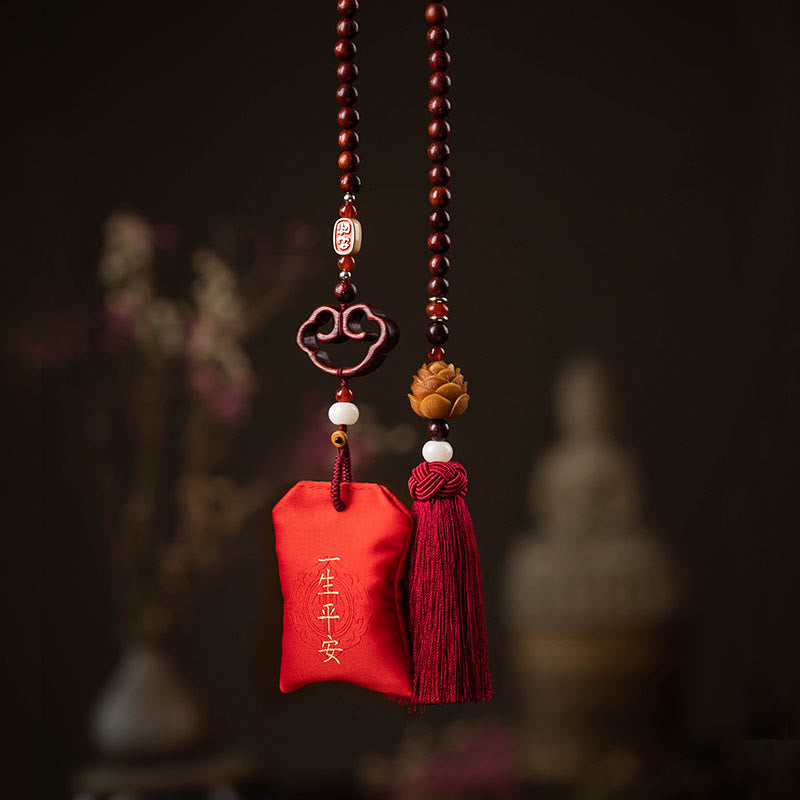 Buddha Stones, tibetisches kleines Blatt, rotes Sandelholz, Lotus, Zinnober, Beutel, Schutzquaste, Auto-Hängedekoration
