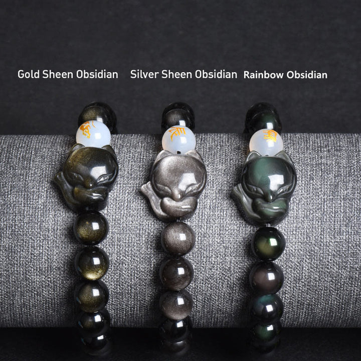 Buddha Stones Natürliches Regenbogen-Obsidian-Goldglanz-Obsidian-Silberglanz-Obsidian-Fuchs-Heilarmband