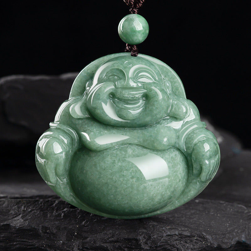Lachender Buddha Cyan Jade Harmony Halskette String Bead Anhänger - Cyan Jade - image 1