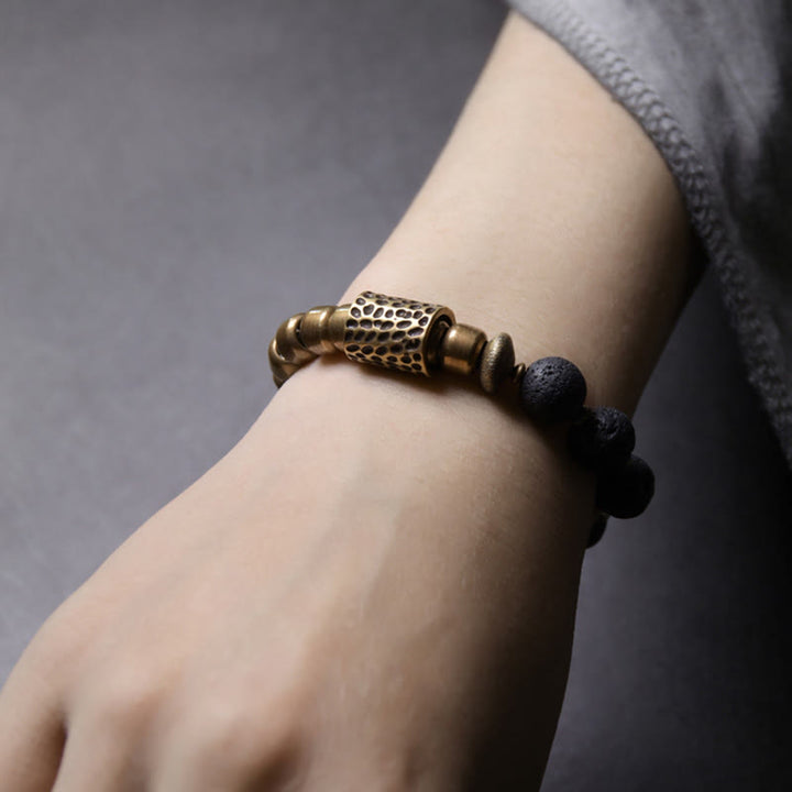 Buddha Stones ​​Lavastein Regenbogen-Obsidian Messing Unterstützungs-Heilarmband - image 6