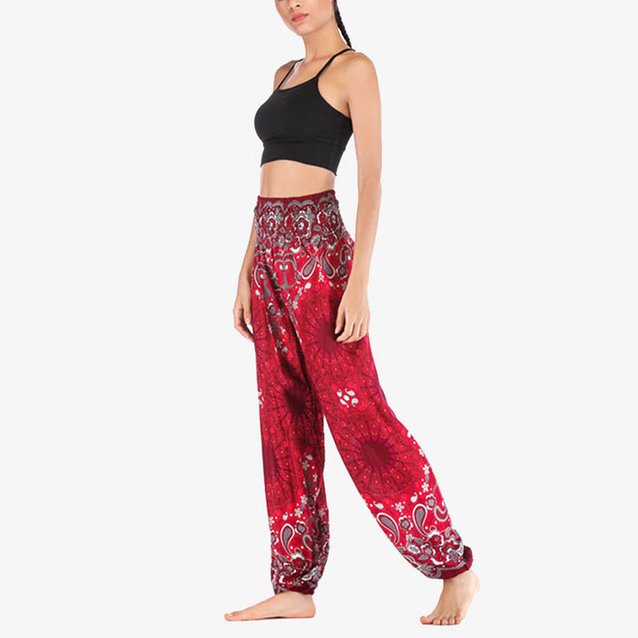 Buddha Stones lockere Haremshose mit geometrischem Mandala-Muster und hoher Taille für Damen, Yogahose