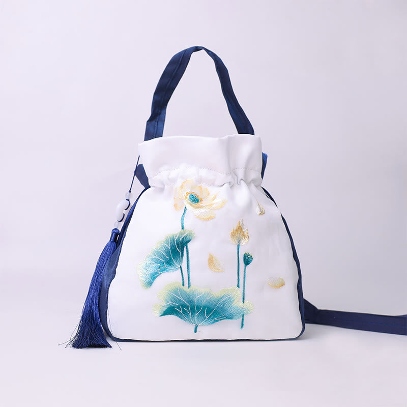 Buddha Stones Suzhou Stickerei Hase Lotus Epiphyllum Päonie Magnolie Seide Tote Crossbody Tasche Schultertasche Handtasche