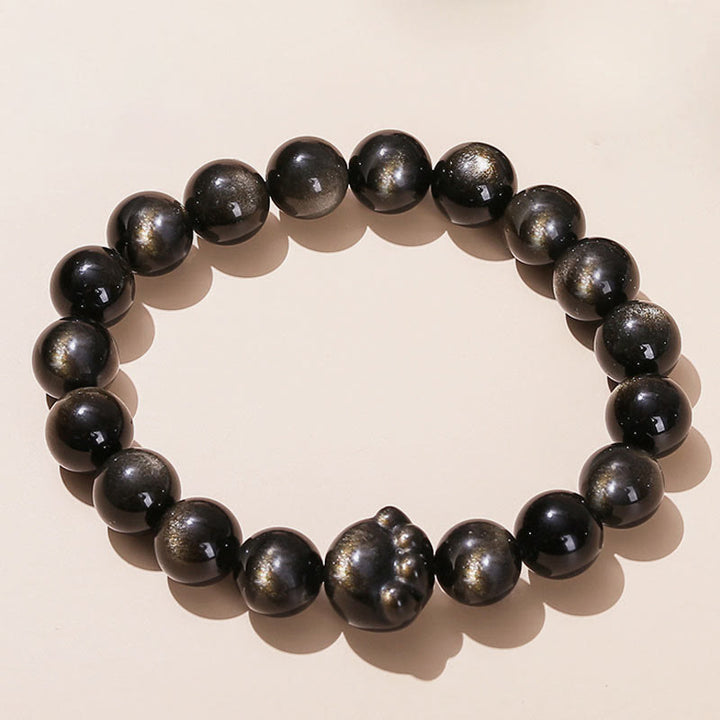 Buddha Stones Natürlicher Goldglanz-Obsidian, Silberglanz-Obsidian, niedliches Katzenpfotenkrallen-Reichtumsarmband - Goldglanz-Obsidian - 10 mm - image 1