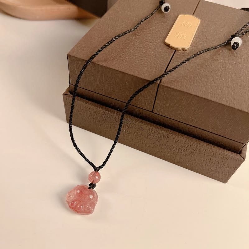 Buddha Stones Erdbeerquarz Schöner Katzenpfotenkrallen-Heilungskettenanhänger - image 10