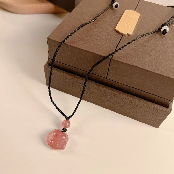 Buddha Stones Erdbeerquarz Schöner Katzenpfotenkrallen-Heilungskettenanhänger - image 10
