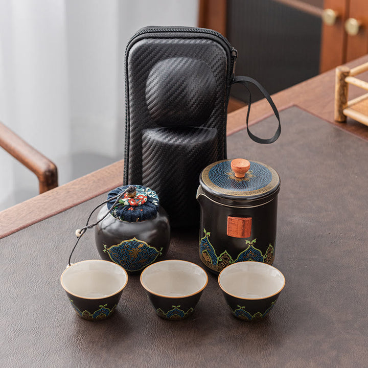 Buddha Stones Blume Chinesische Gongfu Keramik Teekanne Tragbare Outdoor Reise Tee-Set Tasche