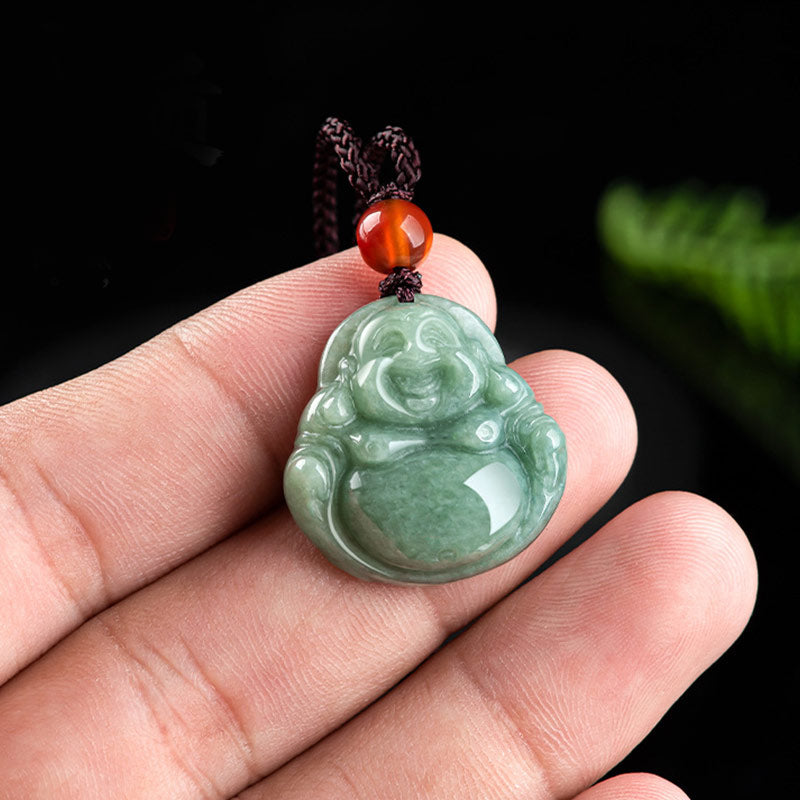 Buddha Stones Lachender Buddha Cyan Jade Success Halskette String Anhänger - image 4