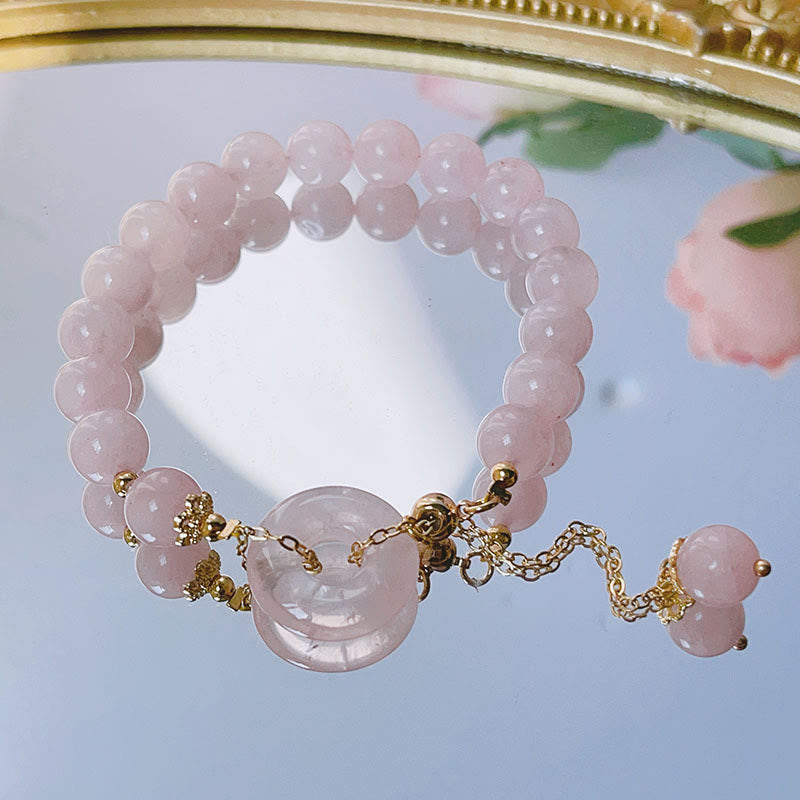 Buddha Stones natürliches rosa Kristall-Friedensschnalle-Liebes-Charm-Armband - image 1