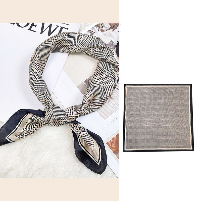 Halstuch mit Buddha Stonesn, pastorale Szene, Heißluftballon, Frühlingsblüten, 100 % Maulbeerseide - Gestreiftes Gitter - image 25