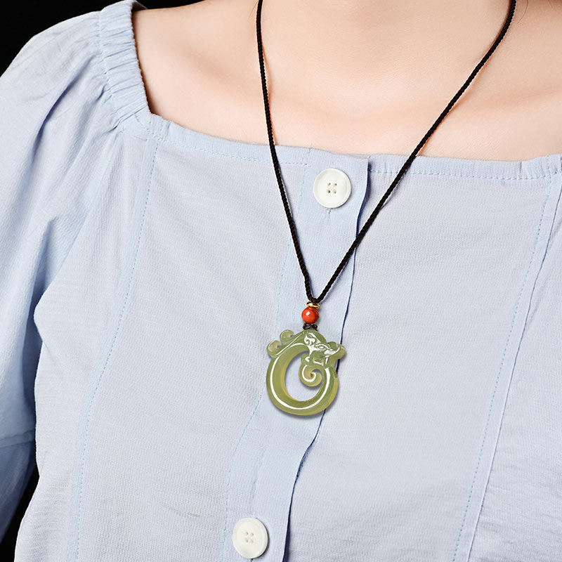 Buddha Stones, Weiß Jade, Cyan-Jade, Drachenschutz-Halskette, Schnur-Anhänger - image 3