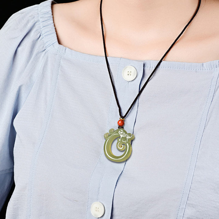 Buddha Stones, Weiß Jade, Cyan-Jade, Drachenschutz-Halskette, Schnur-Anhänger - image 3