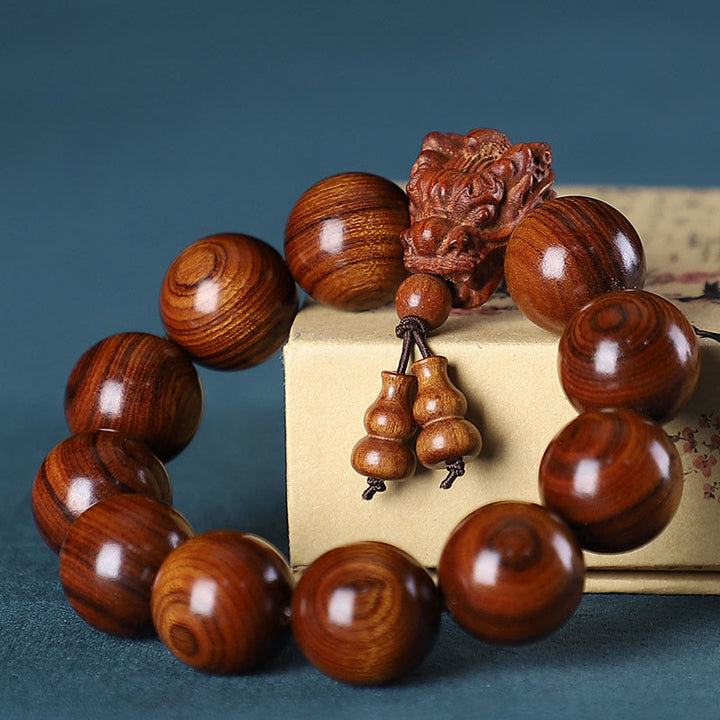 Buddha Stones, Rosenholz, grünes Sandelholz, kleines Blatt, rotes Sandelholz, Adlerholz, Drache geschnitztes Schutzarmband