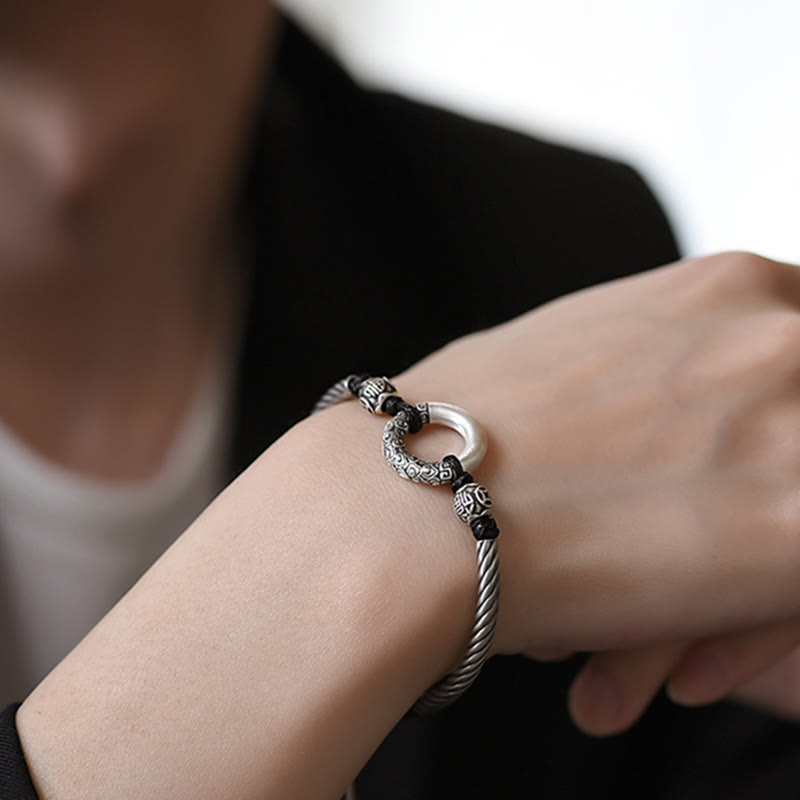 Buddha Stones 999 Sterling Silber Friedensschnalle mit Fu-Zeichen, Kupfermünze, Glückswolken-Armband - image 12