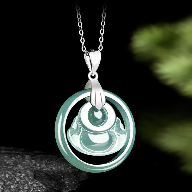 Buddha Stones aus natürlichem Jade, runder lachender Buddha, an einer Kette aus Titanstahl - image 4