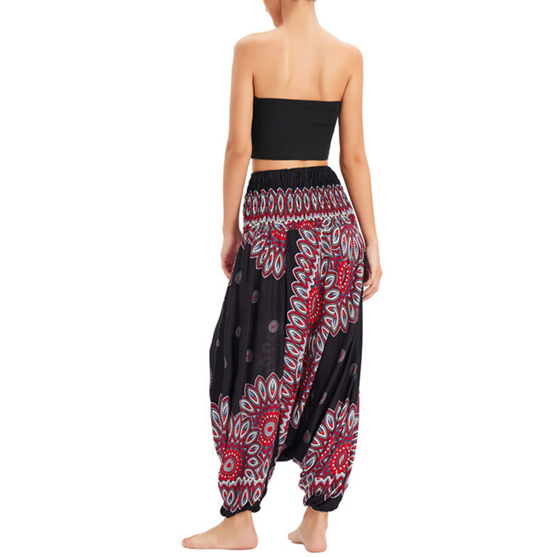 Buddha Stones Zwei Stile Tragen Sonnenblumen Locker Gesmokt Haremshose Overall Hohe Taille Hose