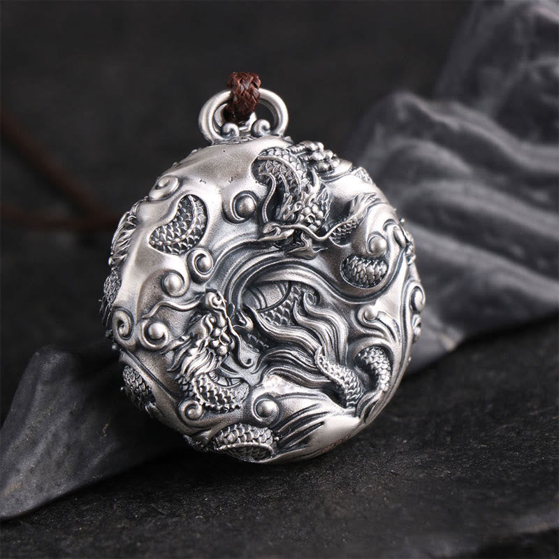 Buddha Stones 999 Sterling Silber Neun Drachen spielen mit einer Perle Glücksschutz Halskettenanhänger - image 1