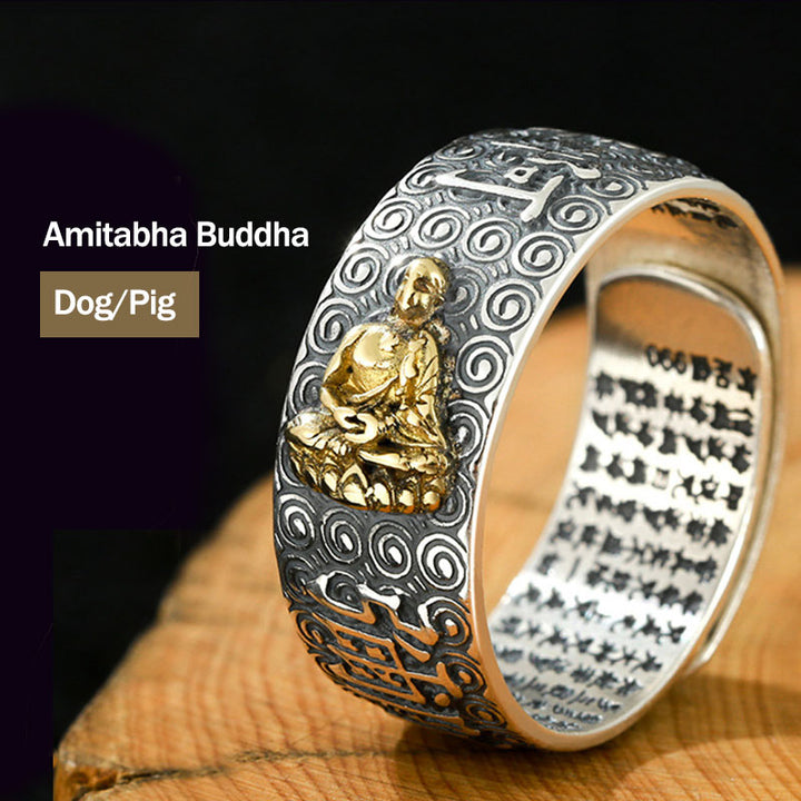 Verstellbarer Ring mit Buddha Stonesn, chinesischem Sternzeichen, Natal, Buddha, Reichtum, Glück