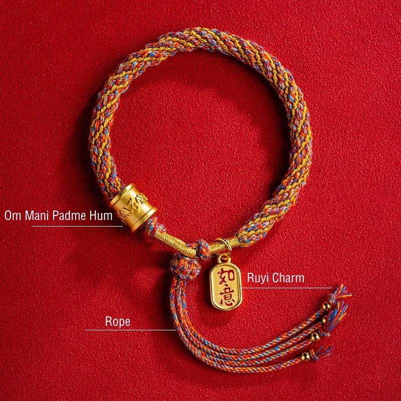 Buddha Stones Handgefertigtes mehrfarbiges geflochtenes Armband mit Om Mani Padme Hum Ruyi Glücksbringer