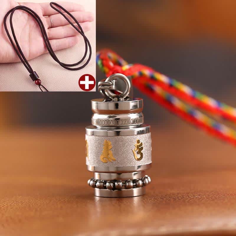 Buddha Stones ​​Tibet Om Mani Padme Hum Shurangama Mantra Titan Stahl Weisheit Amulett Halskette Anhänger - 1,2 cm * 1,8 cm - Silber - Braune Schnur - image 14