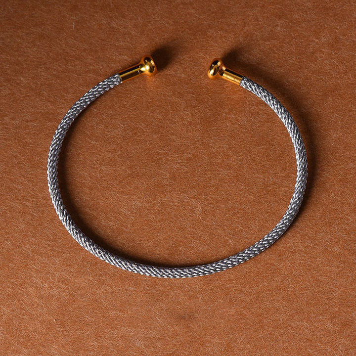 Buddha Stones, schlichtes Design, handgefertigtes Glücksgeflecht-Manschettenarmband - Grau - image 26