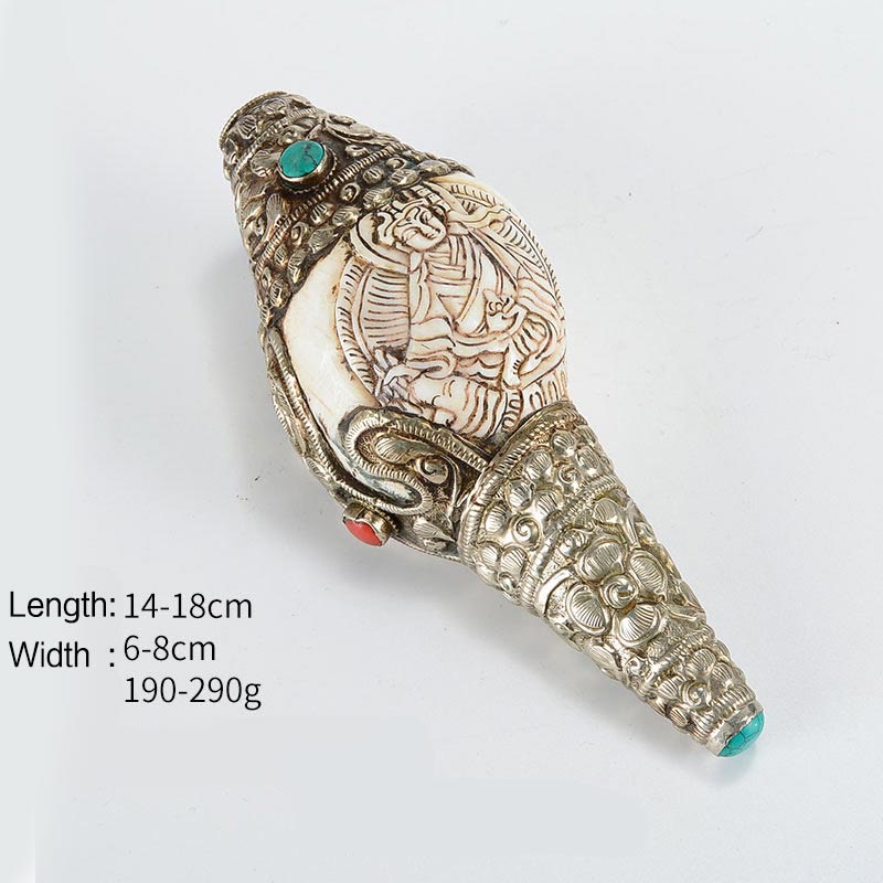 Tibetische handgefertigte gravierte Shankha-Buddha-Muschelmuschel, Reichtum, positive Dekoration - Guru Rinpoche - image 14