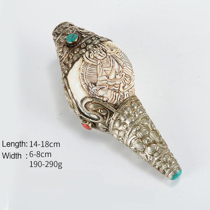 Tibetische handgefertigte gravierte Shankha-Buddha-Muschelmuschel, Reichtum, positive Dekoration - Guru Rinpoche - image 14