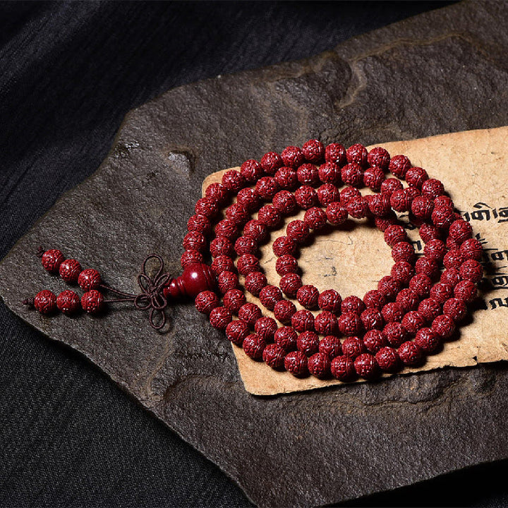 Buddha Stones 108 Mala Perlen Zinnober Om Mani Padme Hum Muster graviertes Segensarmband - image 4