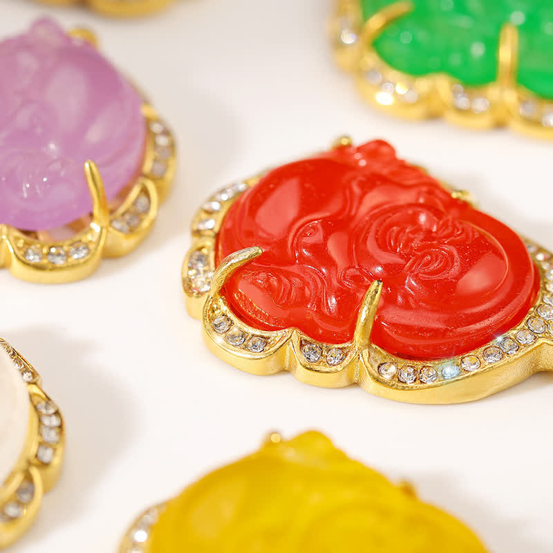 Buddha Stones 18K Gold gefüllt Lachender Buddha Jade Glück Halskette Kettenanhänger
