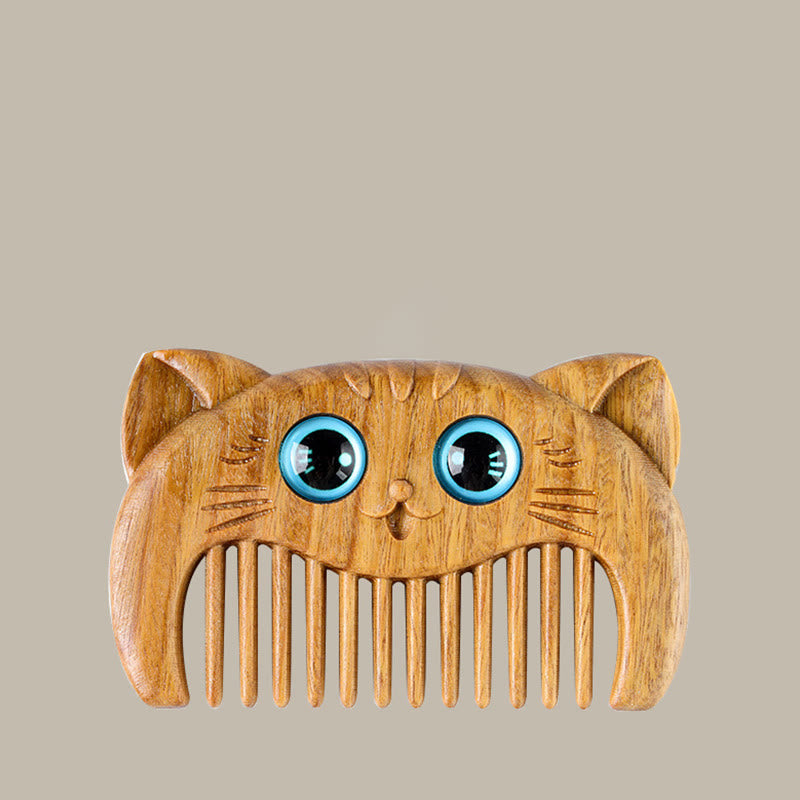 Tragbarer Kamm mit einfachem Katzenmuster und grünem Sandelholz - image 13