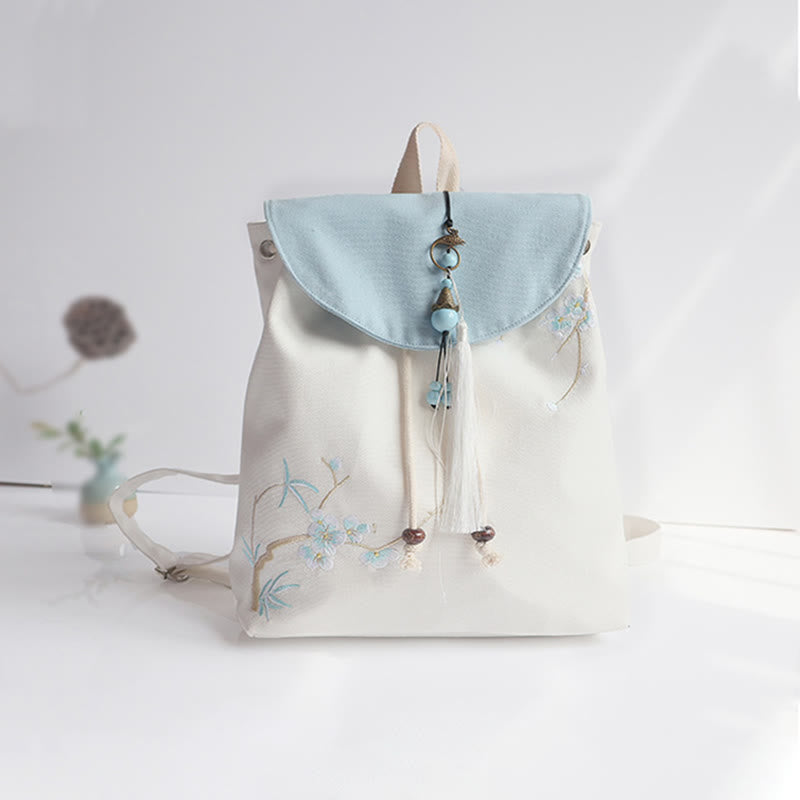 Handgemachter, bestickter Canvas-Rucksack mit Buddha Stones und großer Kapazität