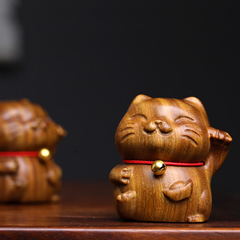 Buddha Stones Green Sandelwood Small Mini Cute Lucky Cat Peace Dekorationen