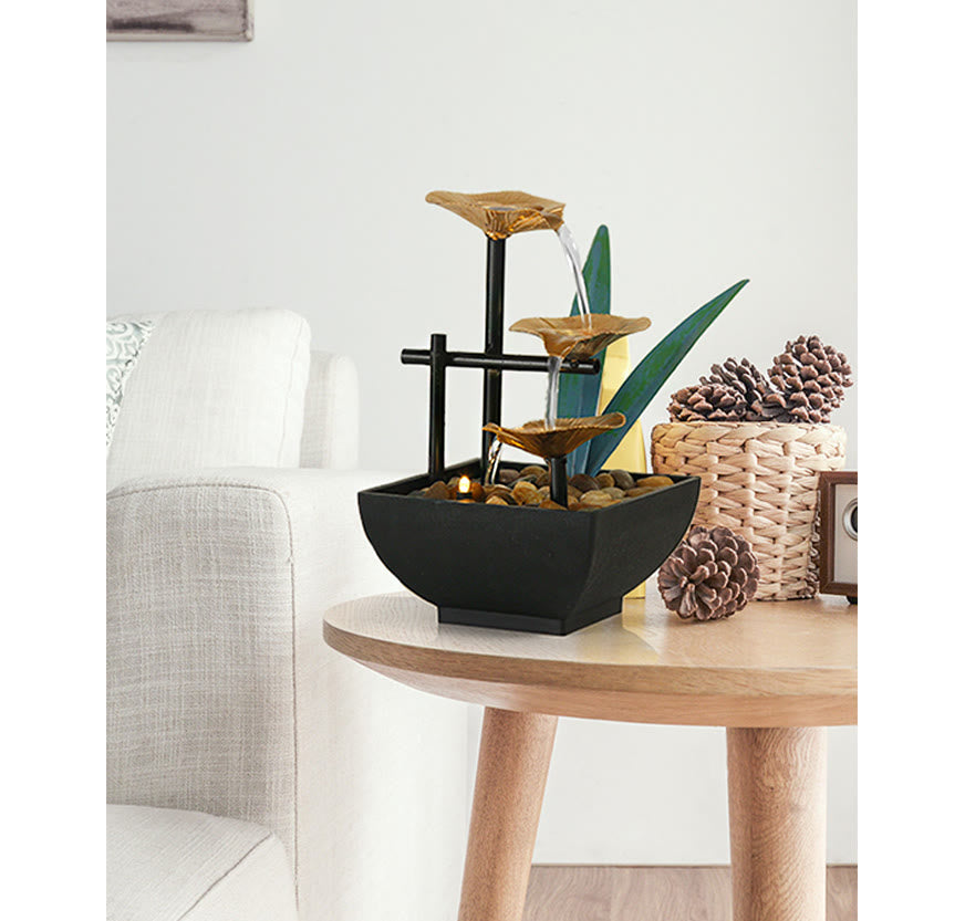 Dreischichtige Wasserfall-Brunnen-Tisch-Lotus-Ornamente mit Flussfelsen-Desktop-Dekoration - image 13