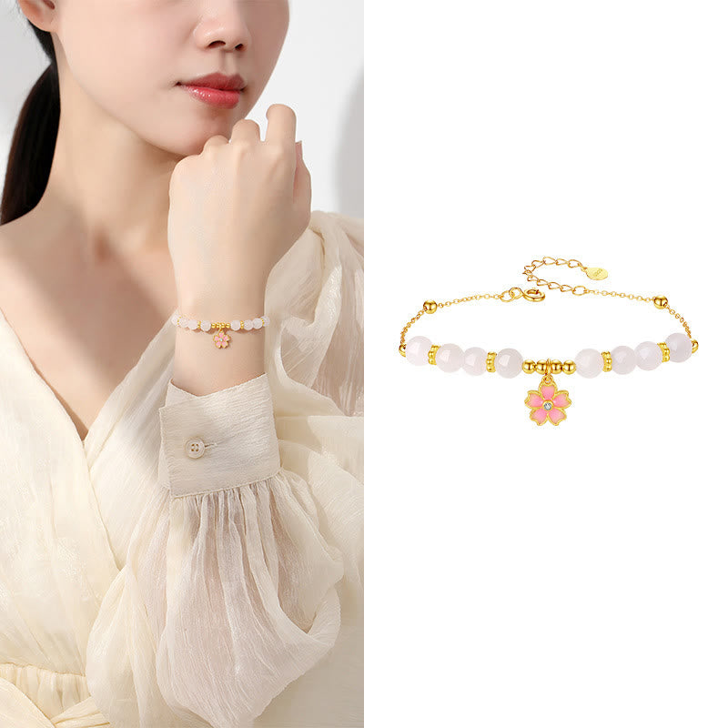 Buddha Stones 925 Sterling Silber Hetian Weiß Jade Kirschblüten-Schutzarmband - image 8