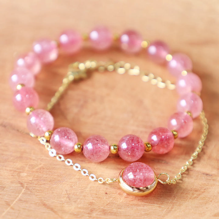 Buddha Stones Sonnenstein Erdbeerquarz Kristall Positives Armband