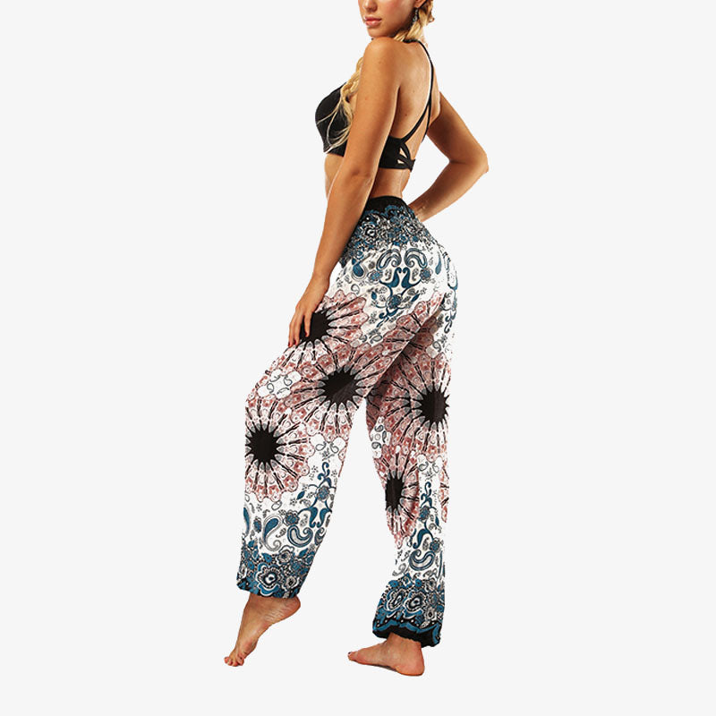 Buddha Stones Hippie-Hose, Baggy-Boho-Lounge-Hose mit hoher Taille und Taschen, Damen-Yogahose