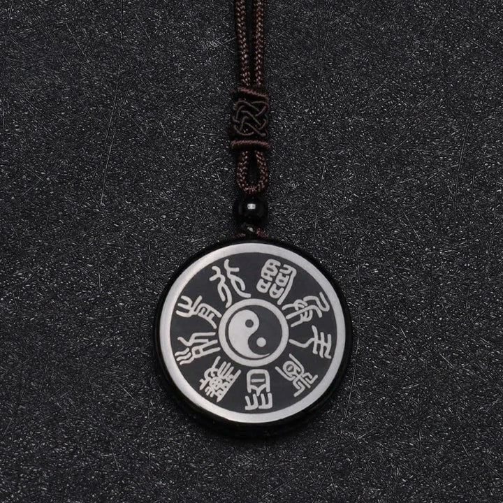 Buddha Stones, schwarzer Obsidian, Taoismus, fünf heilige Berge, Mantra mit neun Charakteren, geschnitzte Reinigung, Yin-Yang-Halskettenanhänger
