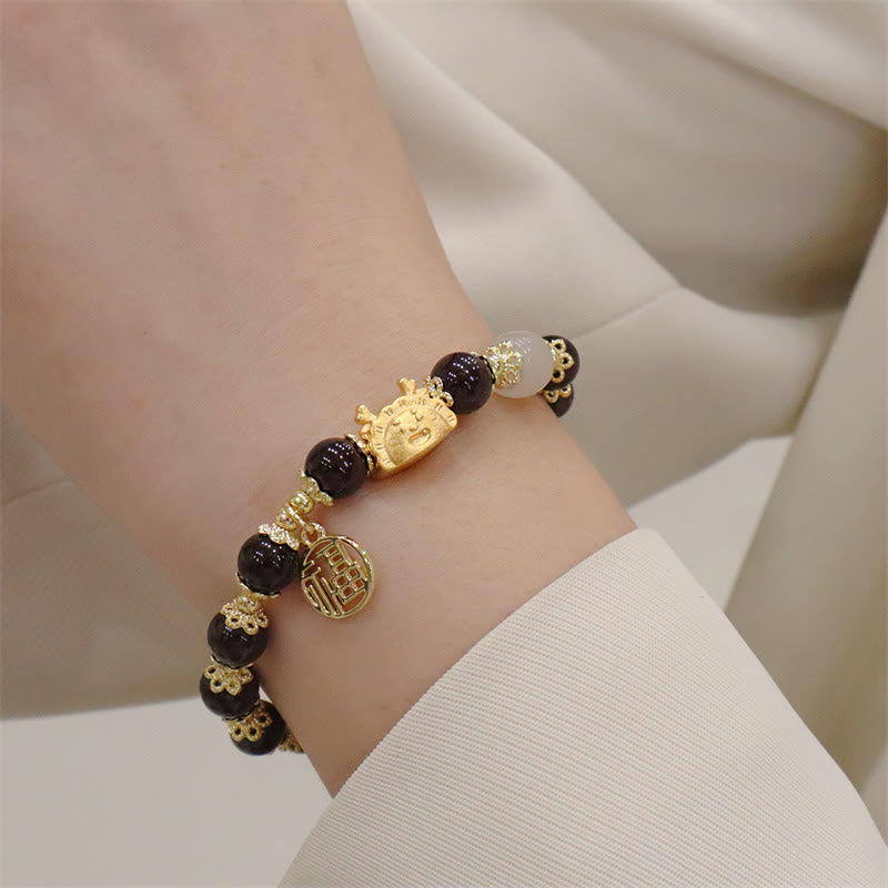 Buddha Stones, Jahr des Drachen, roter Achat, Erdbeerquarz, schwarzer Obsidian, Jade, Granat, Perle, Zinnober, Knödel, Drache, Glück, Fu, Charakter-Armband - image 26