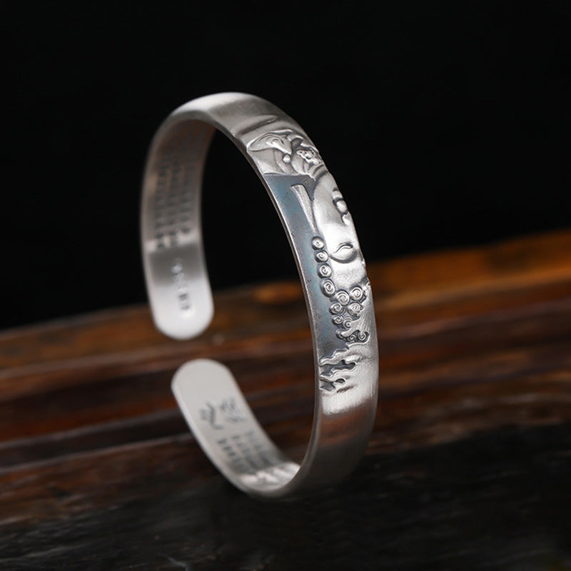 Buddha Stones 999 Sterling Silber Buddha Kopf Herz Sutra Serenity Armband Armreif - image 4