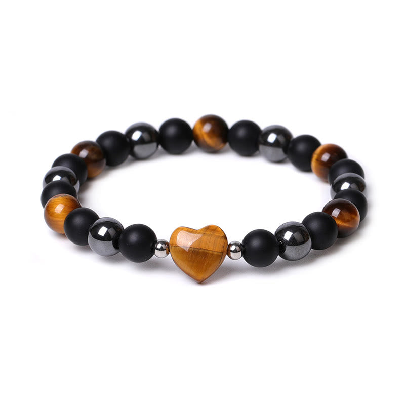 Buddha Stones Schwarzer Onyx Tigerauge Stein Kristall Liebe Herz Schutz Armband