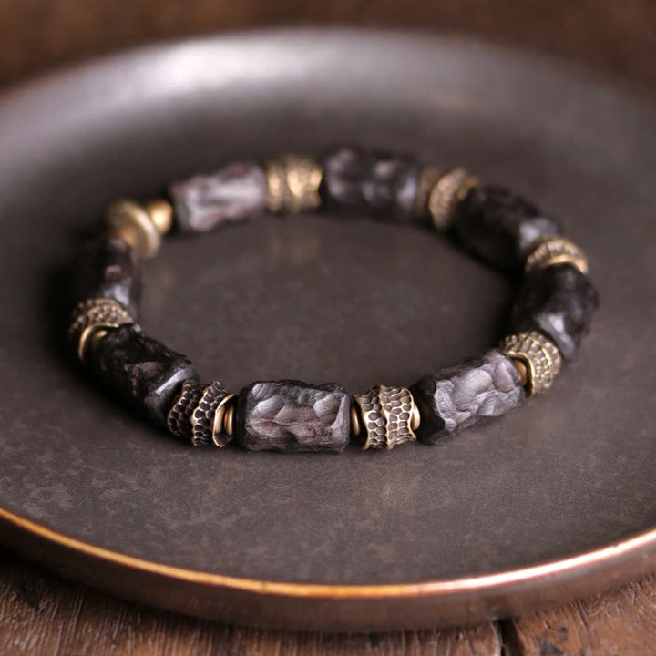 Buddha Stones Armband aus tibetischem Ebenholz und Kupfer – Symbol der Ruhe und des Friedens - 18 cm - Standardtyp - image 0
