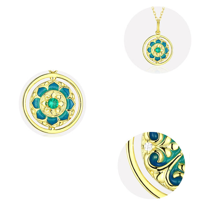 Buddha Stones 925 Sterling Silber Lotusblume Floral Zirkon Erleuchtung drehbarer Halskettenanhänger - image 6