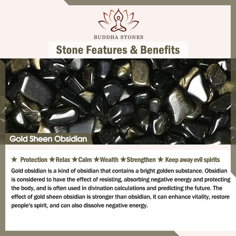 Buddha Stones, natürlicher Goldglanz-Obsidian, Regenbogen-Obsidian, Om Mani Padme Hum Fu, Charakter-Heilungsarmband