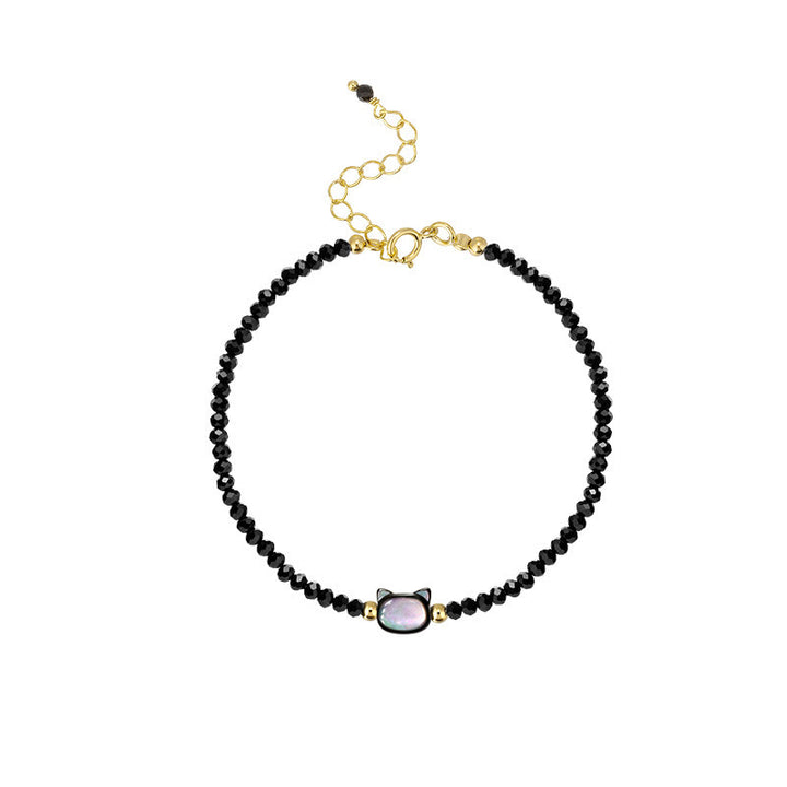 Buddha Stones 14K vergoldetes schwarzes Spinell- Weiß Kristall-Heilarmband mit süßer Katze aus Tridacna-Stein - image 10