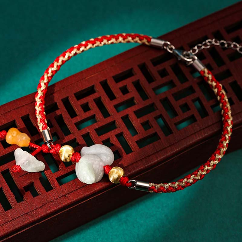 Buddha Stones, chinesisches Sternzeichen, Jade, Wohlstand, rote Schnur, Fußkettchen - Schlange (Armband/Fußkettchen Größe 19,5+4cm) - image 9