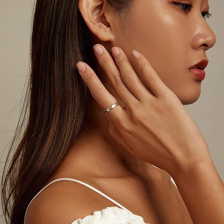 Buddha Stones 925 Sterling Silber Hamsa Symbol Zirkon verstellbarer Ring - image 3