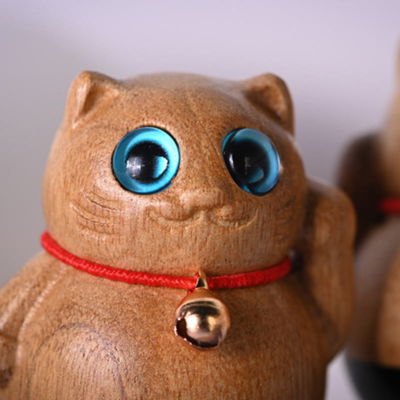 Buddha Stones Mini Glückskatze Kätzchen Phoebe Zhennan Segensdekoration aus Holz - image 3